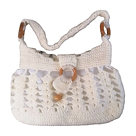 Meriko askılı beyaz örgü çanta