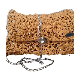 Meriko askılı el örgüsü kahverengi çanta